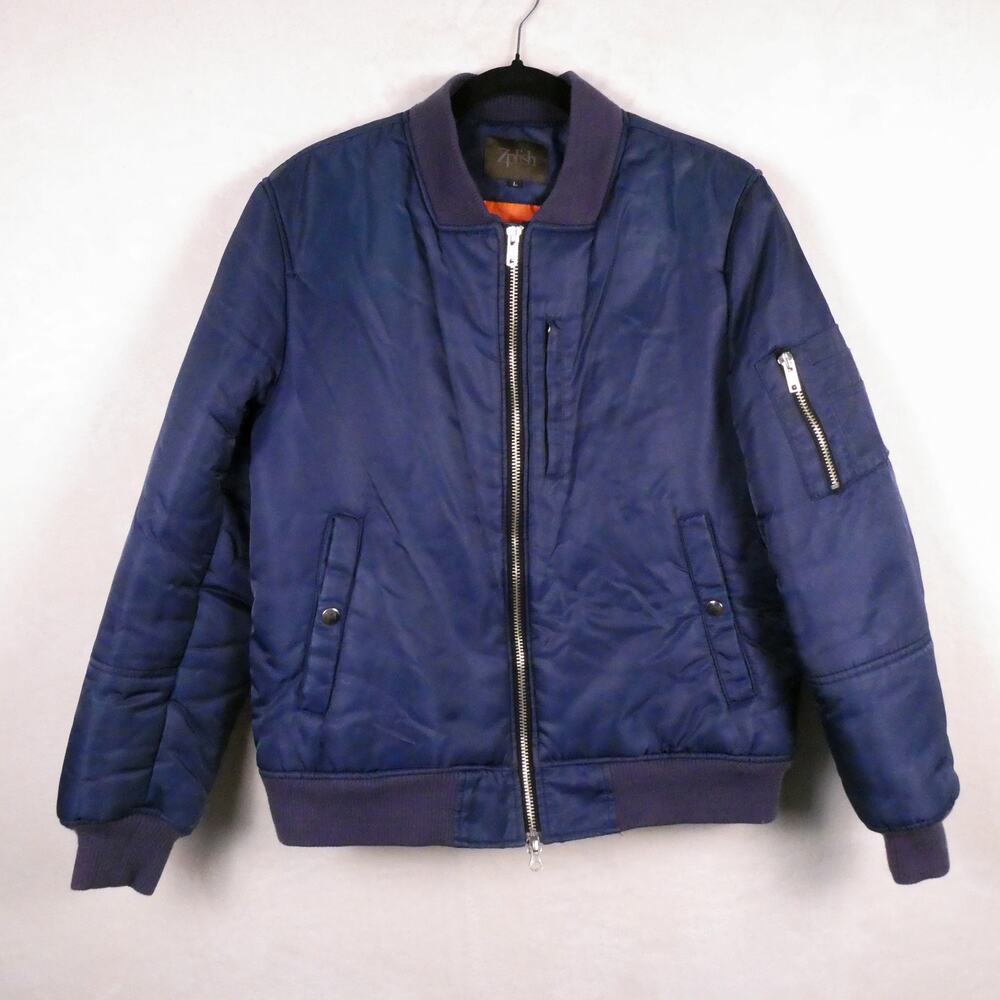 Zplish Navy Blue Bomber Jacket AF Size L Korean Streetwear Orange Lined